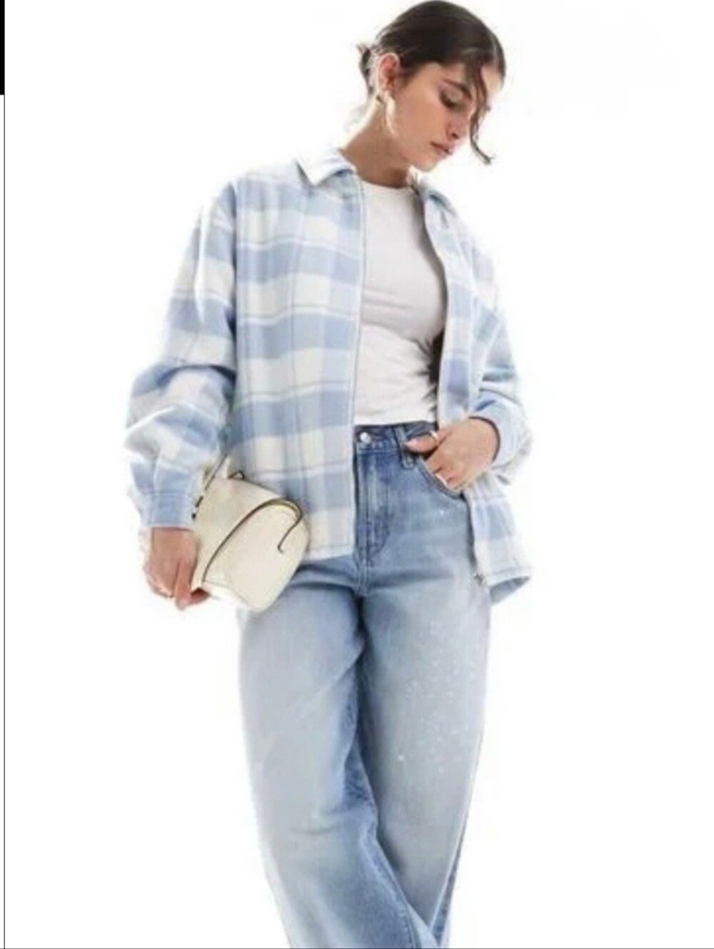 HUGO- Light Blue Plaid Button-Front Shirt Jacket - Women's